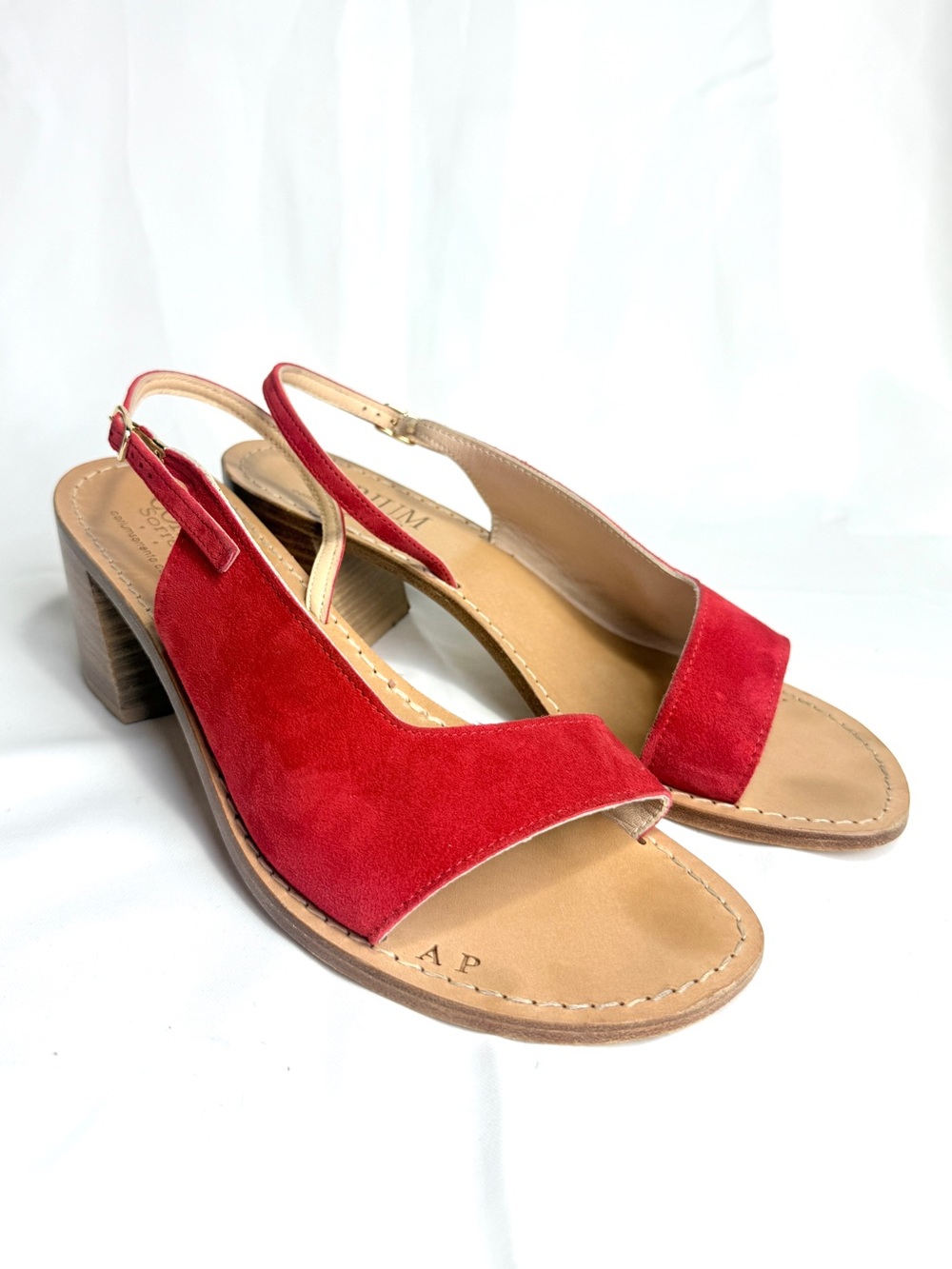 Corium Sorrento Italian Red Leather Sling Back Buckle Heels US 11 EU 42 Italy - Picture 5 of 12